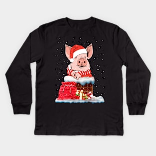 pig santa claus. Kids Long Sleeve T-Shirt